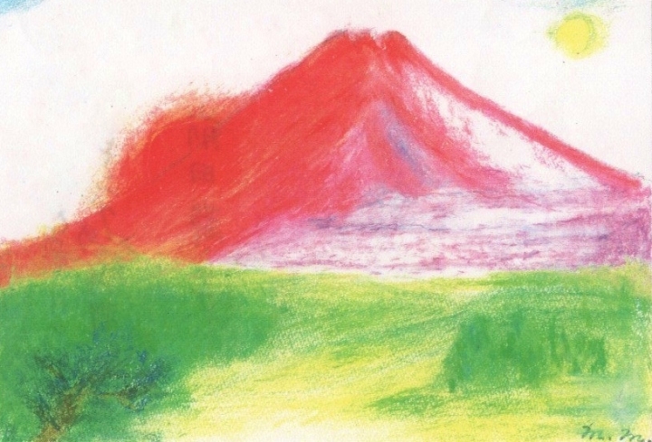 「赤富士と満月の珍しいドッキングの瞬間」　 H1  前田都子